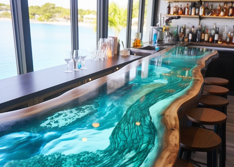 ocean resin art epoxy bar top