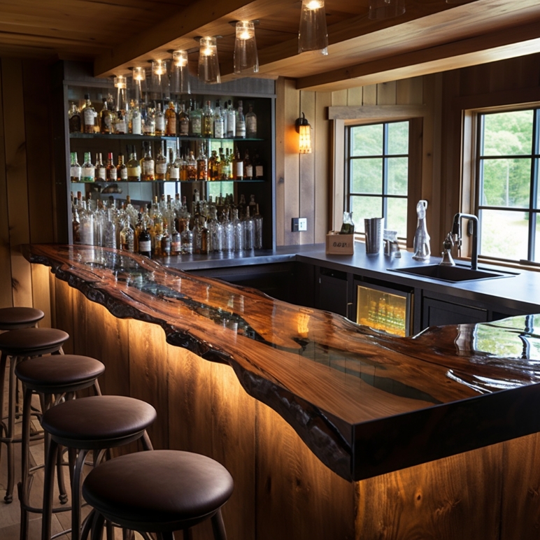 rustic live edge epoxy bar top