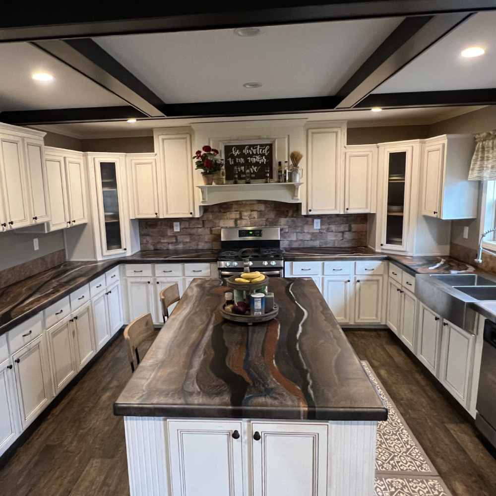 countertop epoxy resin in modern rustic kitchen