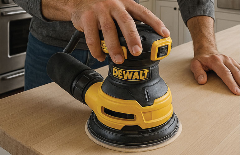 Prepping a countertop for a epoxy countertop by sanding it
